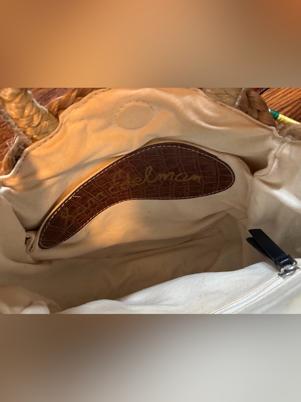 Sam Edelman “Emelia” Natural Straw Circle Crossbody with Rainbow Strap - Picture 3 of 7